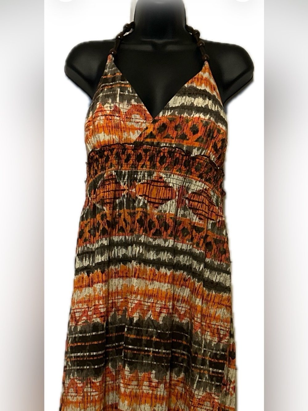 Halter V-Neck Midi Dress in Orange Multi Print